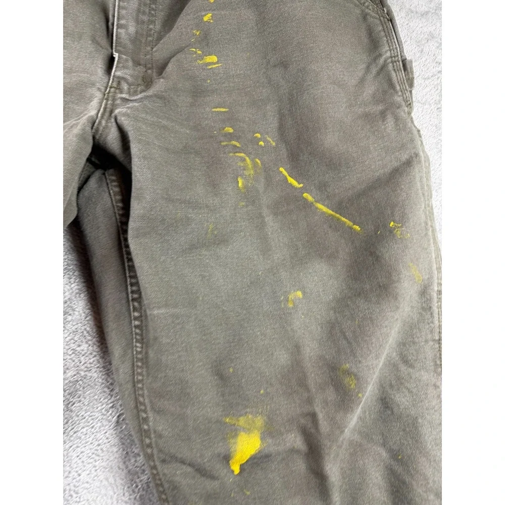 Carhartt Mens 38x34 Distressed Work Pants Gray Canvas Paint Utility (37x32)